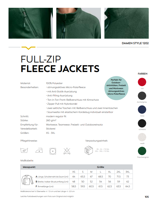 Damen Full- Zip Fleece Jacket Individuell bestickt (zzgl. Stickerei)