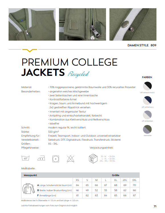 Damen Premium College Jacket Individuell bestickt (zzgl. Stickerei)