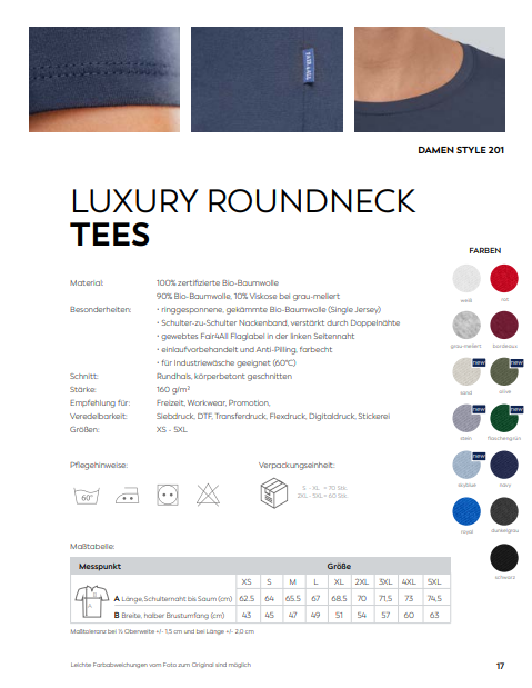 Damen Luxury Tees Individuell bestickt (zzgl. Stickerei)